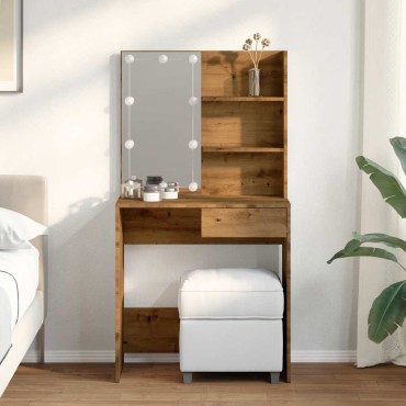 vidaXL Κομοδίνο με LED Artisan Oak 74,5x40x141cm