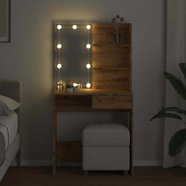 vidaXL Κομοδίνο με LED Artisan Oak 74,5x40x141cm