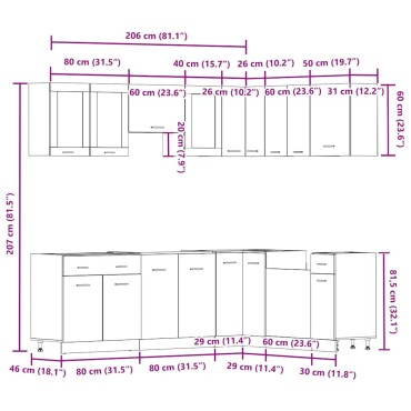 vidaXL 11 τεμ. Υπουργικό Συμβούλιο Κουζίνας Set Παλαιωμένο ξύλο