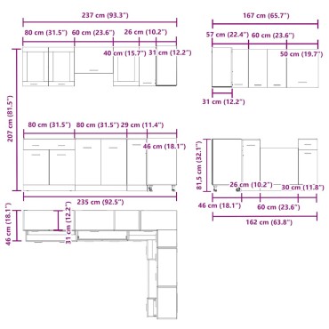 vidaXL 11 τεμ. Υπουργικό Συμβούλιο Κουζίνας Set Παλαιωμένο ξύλο