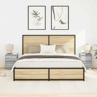 vidaXL Κομοδίνα με φώτα LED 2 τεμ. Γκρι Sonoma 38x34x50cm