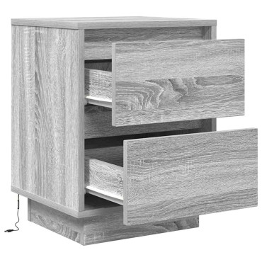 vidaXL Κομοδίνα με φώτα LED 2 τεμ. Γκρι Sonoma 38x34x50cm