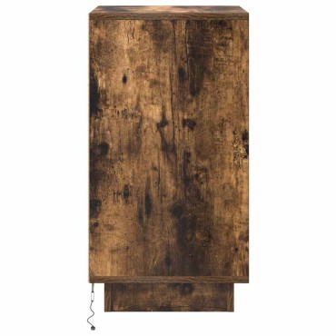 vidaXL Κομοδίνο με φώτα LED Καπνιστή βελανιδιά 38x34x65cm 1 τεμ.