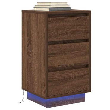vidaXL Κομοδίνο με φώτα LED καφέ δρυς 38x34x65cm 1 τεμ.