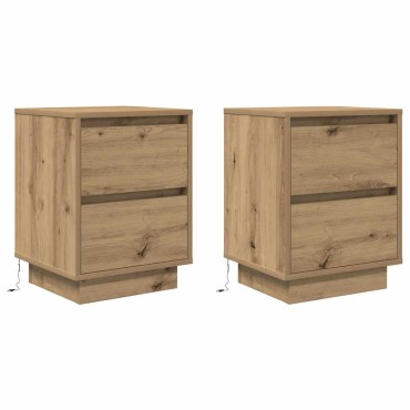 vidaXL Κομοδίνα με φώτα LED 2 τεμ. Artisan Oak 38x34x50cm