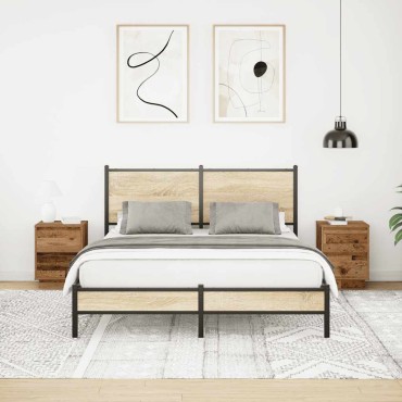 vidaXL Κομοδίνα με φώτα LED 2 τεμ. Παλιό ξύλο 38x34x50cm
