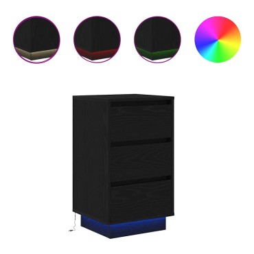 vidaXL Κομοδίνο με φώτα LED Μαύρο 38x34x65cm 1 τεμ.