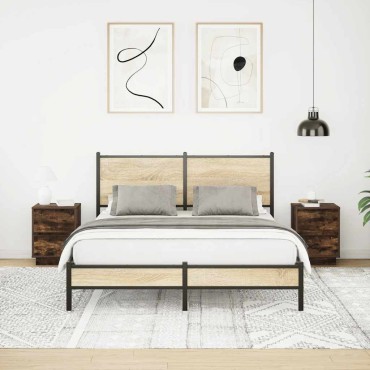 vidaXL Κομοδίνα με φώτα LED 2 τεμ. Καπνιστή δρυς 38x34x50cm