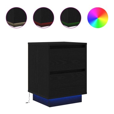 vidaXL Κομοδίνα με φώτα LED 2 τεμ. Μαύρο 38x34x50cm