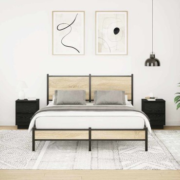 vidaXL Κομοδίνα με φώτα LED 2 τεμ. Μαύρο 38x34x50cm