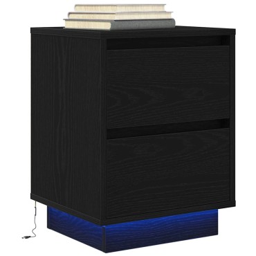 vidaXL Κομοδίνα με φώτα LED 2 τεμ. Μαύρο 38x34x50cm