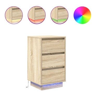 vidaXL Κομοδίνο με φώτα LED Sonoma Oak 38x34x65cm 1 τεμ.