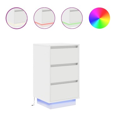 vidaXL Κομοδίνο με φώτα LED Λευκό 38x34x65cm 1 τεμ.