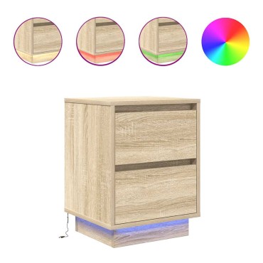 vidaXL Κομοδίνα με φώτα LED 2 τεμ. Sonoma Oak 38x34x50cm