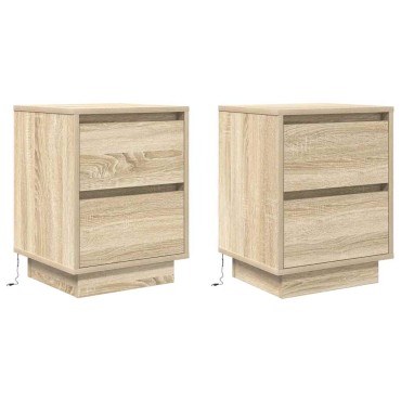 vidaXL Κομοδίνα με φώτα LED 2 τεμ. Sonoma Oak 38x34x50cm