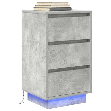 vidaXL Κομοδίνο με φώτα LED Γκρι μπετόν 38x34x65cm 1 τεμ.