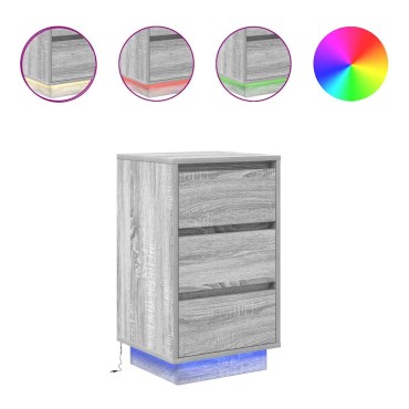 vidaXL Κομοδίνο με φώτα LED Γκρι Sonoma 38x34x65cm 1 τεμ.