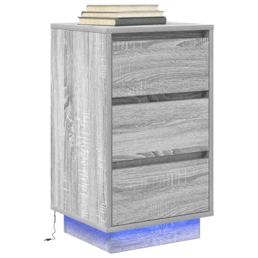 vidaXL Κομοδίνο με φώτα LED Γκρι Sonoma 38x34x65cm 1 τεμ.