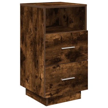 vidaXL Κομοδίνο με 2 συρτάρια Καπνιστή Δρυς 36x36x68cm 1 τεμ.