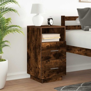 vidaXL Κομοδίνο με 2 συρτάρια Καπνιστή Δρυς 36x36x68cm 1 τεμ.