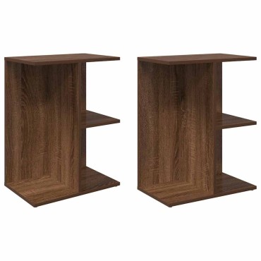 vidaXL Κομοδίνα 2 τεμ. Καφέ Δρυς 46,5x29x61cm από Επεξεργασμένο Ξύλο