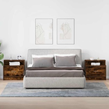 vidaXL Κομοδίνα με συρτάρι 2 τεμ. Καπνιστή Δρυς 51x31x47cm