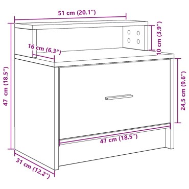 vidaXL Κομοδίνο με συρτάρι Καφέ Δρυς 51x31x47cm 1 τεμ.