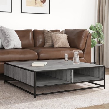 vidaXL Τραπεζάκι Σαλονιού Γκρι Sonoma 100x100x30cm Επεξ. Ξύλο/Μέταλλο 1 τεμ.