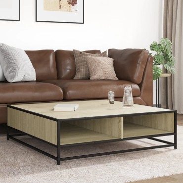 vidaXL Τραπεζάκι Σαλονιού Sonoma Δρυς 100x100x30cm Επ. Ξύλο & Μέταλλο 1 τεμ.