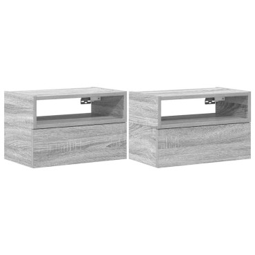 vidaXL Κομοδίνα Επιτοίχια 2 τεμ. Γκρι Sonoma 45x26x28,5cm