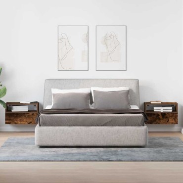 vidaXL Κομοδίνα Επιτοίχια 2 τεμ. Καπνιστή Δρυς 45x26x28,5cm