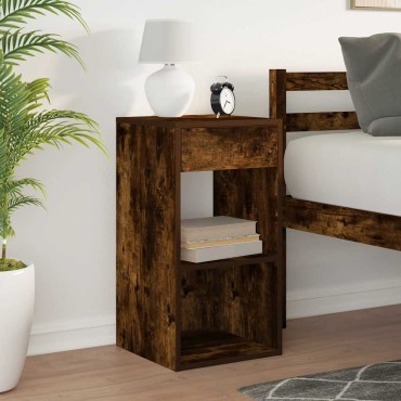 vidaXL Κομοδίνο με συρτάρι Καπνιστή Δρυς 35x34x66,5cm 1 τεμ.