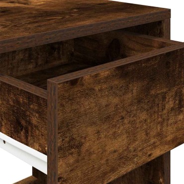 vidaXL Κομοδίνο με συρτάρι Καπνιστή Δρυς 35x34x66,5cm 1 τεμ.