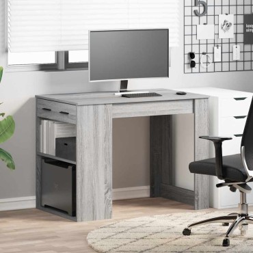vidaXL Γραφείο με συρτάρι και ράφι Γκρι Sonoma 102x62x77,5cm