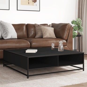 vidaXL Τραπεζάκι Σαλονιού Μαύρο 100x100x30cm από Επεξ. Ξύλο/Μέταλλο 1 τεμ.