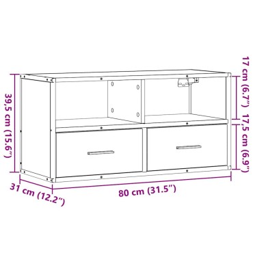vidaXL Έπιπλο Τηλεόρασης Καφέ Δρυς 80x31x39,5cm Επεξ.Ξύλο/Μέταλλο