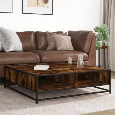 vidaXL Τραπεζάκι Σαλονιού Καπνιστή Δρυς 100x100x30cm Επ. Ξύλο/Μέταλλο 1 τεμ.