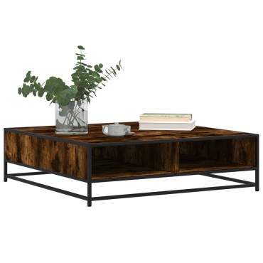 vidaXL Τραπεζάκι Σαλονιού Καπνιστή Δρυς 100x100x30cm Επ. Ξύλο/Μέταλλο 1 τεμ.