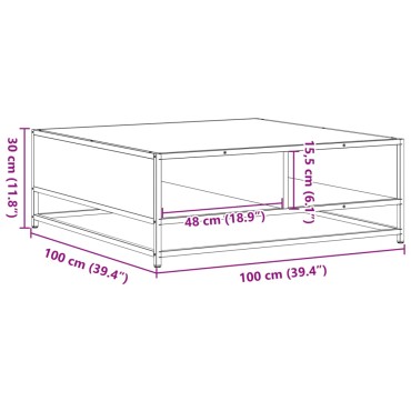 vidaXL Τραπεζάκι Σαλονιού Καπνιστή Δρυς 100x100x30cm Επ. Ξύλο/Μέταλλο 1 τεμ.