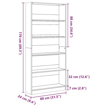 vidaXL Βιβλιοθήκη Γυαλιστερό Λευκό 80x24x176cm από Επεξ.Ξύλο 1 τεμ.