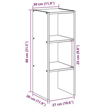 vidaXL Βιβλιοθήκη Στοιβαζόμενα Γκρι Sonoma 30x30x80cm Επεξ. Ξύλο 1 τεμ.