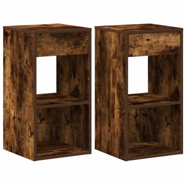 vidaXL Κομοδίνα με συρτάρι 2 τεμ. Καπνιστή Δρυς 35x34x66,5cm