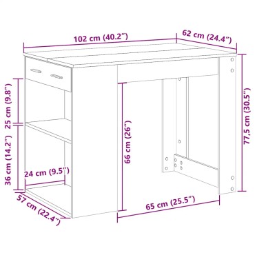 vidaXL Γραφείο με Συρτάρι και Ράφι Καφέ Δρυς 102x62x77,5cm