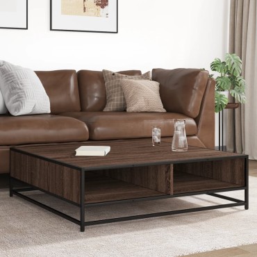 vidaXL Τραπεζάκι Σαλονιού Καφέ Δρυς 100x100x30cm Επεξ. Ξύλο/Μέταλλο 1 τεμ.