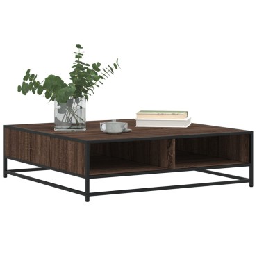 vidaXL Τραπεζάκι Σαλονιού Καφέ Δρυς 100x100x30cm Επεξ. Ξύλο/Μέταλλο 1 τεμ.