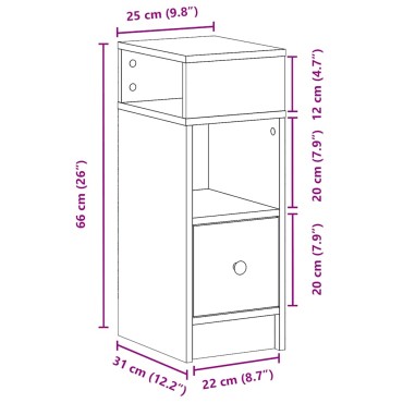 vidaXL Κομοδίνο με συρτάρι Γκρι Σκυροδέματος 25x31x66cm 1 τεμ.