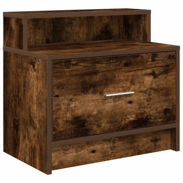 vidaXL Κομοδίνο με συρτάρι Καπνιστή Δρυς 51x31x47cm 1 τεμ.