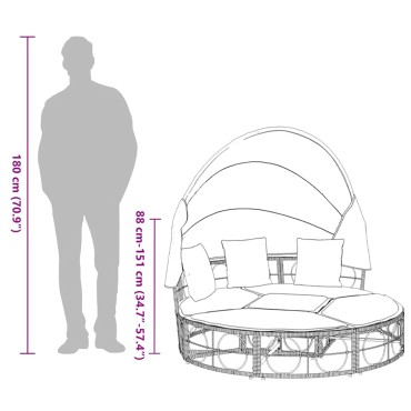 vidaXL Εξωτερική Lounge κρεβάτι με θόλο και μαξιλάρια Poly Rattan 160x151 cm