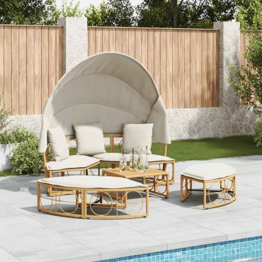 vidaXL Εξωτερική Lounge κρεβάτι με θόλο και μαξιλάρια Poly Rattan 160x151 cm