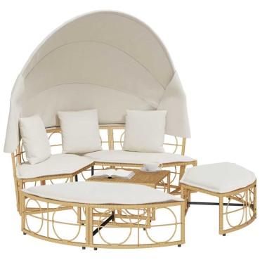 vidaXL Εξωτερική Lounge κρεβάτι με θόλο και μαξιλάρια Poly Rattan 160x151 cm